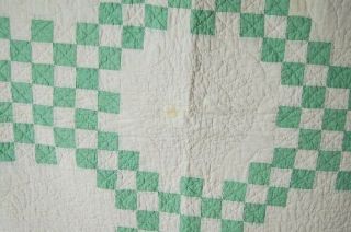 CLASSIC Vintage 40 ' s Green & White Triple Irish Chain Antique Quilt DIAMOND BDR 9