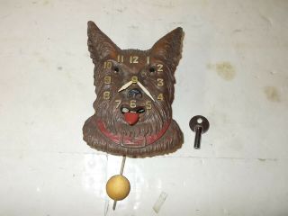 Lux Brown With Red Collar Scottie Dog Miniature Pendulette Clock Circa.  1930 2