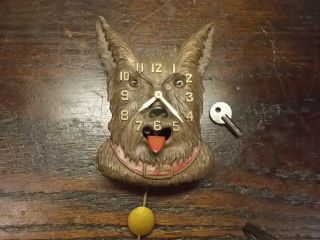 Lux Brown With Red Collar Scottie Dog Miniature Pendulette Clock Circa.  1930 4