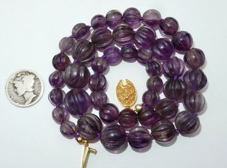 VINTAGE CHINESE HAND CARVED AMETHYST GRADUATED MELON BEAD 17 