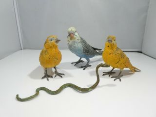 Antique 3 Austrian Bronze Birds And A Snake