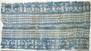12 - 13c Antique Textile Fragment - Dyeing And Weaving,  Embroidery,  Blue Ground