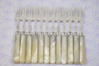 Moses Brent 1807 Georgian Silver Forks London Mother Of Pearl Barley Twist