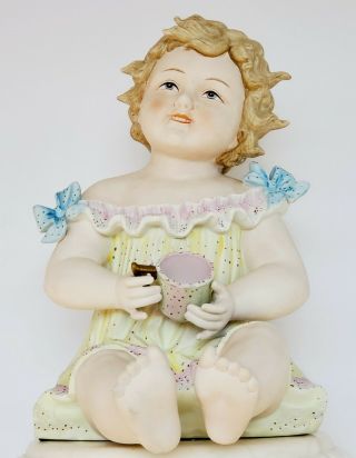 Vintage Andrea Large Porcelain Bisque Piano Baby Holding Cup Numbered X1119