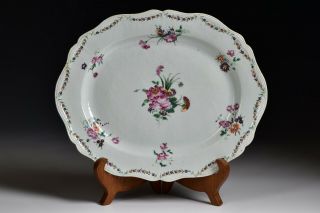 18th Century Chinese Export Famille Rose Porcelain Platter With Enamel Flowers