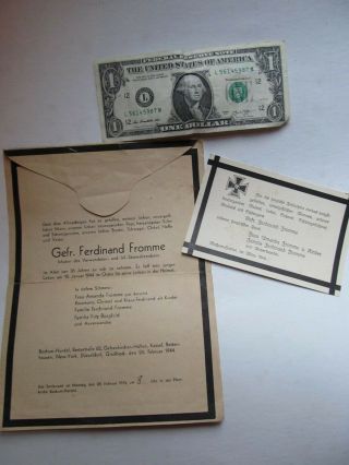 Very Rare Wwii Large German Death Cards,  Stamped And Mailed By Family