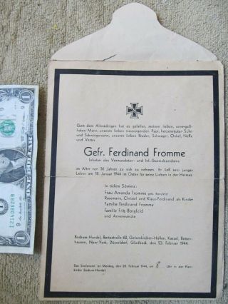 VERY RARE WWII LARGE German Death Cards,  STAMPED AND MAILED by Family 3