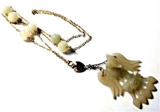 One - Of - A - Kind Handcarved Jade Pendant 14k Yellow Gold Necklace Eagle Griffin