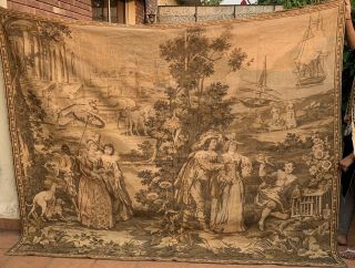 Huge Antique French Tapestry Wall Hanging Aubusson Style - 200 X 245 Cm