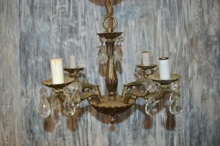 Antique Brass 4 Arm Small Chandelier Crystals Hanging Light Fixture