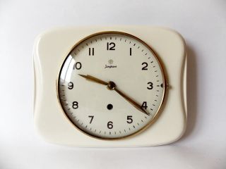 Vintage Art Deco Style 1950s Ceramic Kitchen Wall Clock Junghans Made In Germany