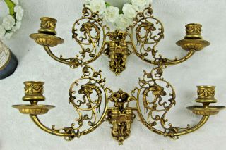Pair Antique French 1900 Bronze Gothic Dragon Piano Sconces Candle Holders