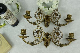 PAIR Antique French 1900 Bronze Gothic dragon Piano sconces candle holders 2