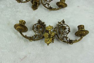 PAIR Antique French 1900 Bronze Gothic dragon Piano sconces candle holders 6