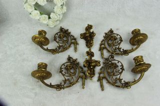PAIR Antique French 1900 Bronze Gothic dragon Piano sconces candle holders 7