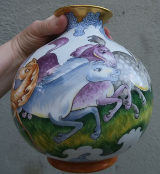 Aesthetic Movement Horse Equestrian Antique Porcelain Gilt Vase Vienna Vien Cool