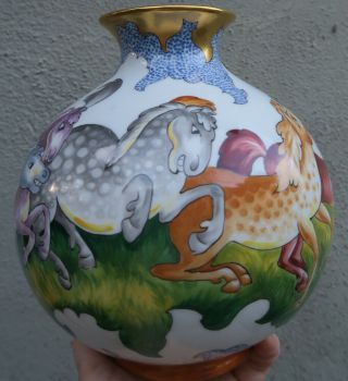 Aesthetic Movement HORSE Equestrian Antique Porcelain gilt vase Vienna Vien COOL 4