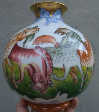 Aesthetic Movement HORSE Equestrian Antique Porcelain gilt vase Vienna Vien COOL 6