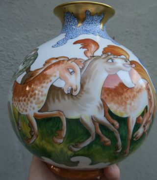Aesthetic Movement HORSE Equestrian Antique Porcelain gilt vase Vienna Vien COOL 7