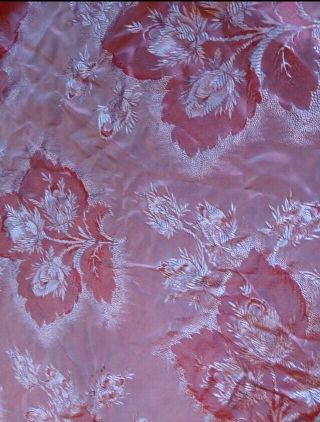 Antique 1920s Large Damask Silk Bedspread Coverlet Tablecloth - Pink