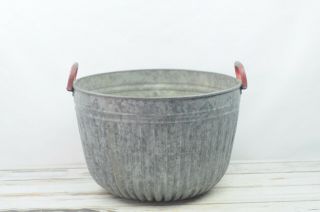 Rare Vintage " Hall " Bushel Basket Large Wash Tub Galvanized Metal Primitive Far