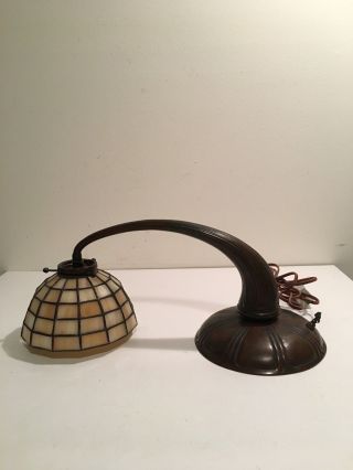 Signed Handel Leaded Glass Shade Bronze Piano Lamp Light 2