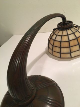 Signed Handel Leaded Glass Shade Bronze Piano Lamp Light 5