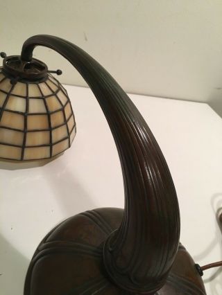 Signed Handel Leaded Glass Shade Bronze Piano Lamp Light 6