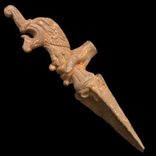 Gandhara Bronze Cutlery Artefact With Zoomorphic Handle And Hand 200 - 400 Ad