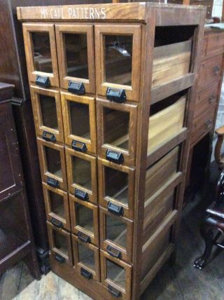 Rare Oak Pattern Cabinet “McCall Patterns” Country Store 57” Tall 2