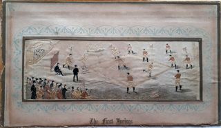 The First Innings American Baseball Match 6x2 " 19th Century Stevengraph