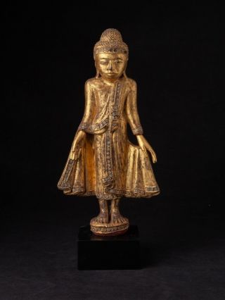 19th Century Antique Wooden Mandalay Buddha Statue From Burma