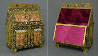 Spectacular 19th Century French Romanesque Cloisonne Enamel Casket Box