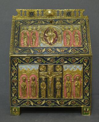 SPECTACULAR 19TH CENTURY FRENCH ROMANESQUE CLOISONNE ENAMEL CASKET BOX 2