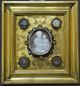 GORGEOUS MID 19TH C ITALIAN CAMEO MICROMOSAIC PLAQUE WAX SEAL ROME RELIQUARY 2