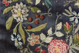 AN EXTREMELY FINE 19TH C FLORAL AND FRUIT STUMPWORK NEEDLEWORK THEOREM 10