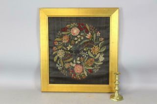An Extremely Fine 19th C Floral And Fruit Stumpwork Needlework Theorem