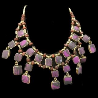 Rare Ancient Silver Gandhara Purple Stone Pendant Necklace 300 B.  C (1)