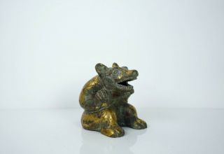 A Gilt Bronze Figure of Seated Bear with Wooden Box 2