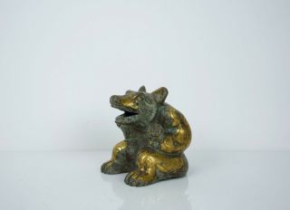 A Gilt Bronze Figure of Seated Bear with Wooden Box 3