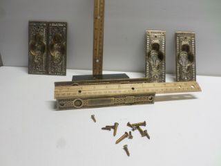 Vintage Ornate Pocket Door Handles & Mortise Lock Set