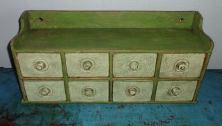 Antique 8 Drawer Spice Cabinet/box/cupboard/4over4 - Green Paint/apothecary/chest
