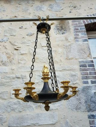Antique French,  Rare Chandelier,  Empire Period,  Gilt Bronze,  Early 19th Century