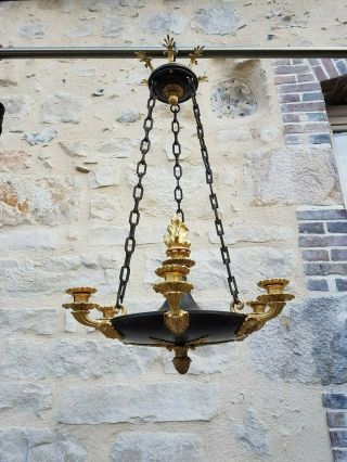 Antique French,  Rare Chandelier,  Empire Period,  Gilt Bronze,  Early 19th Century 9