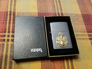 Zippo Lighter Us Navy Raised Gold Color Anchor Brushed Chrome 1999