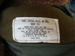 M - 51 Pile Cap,  M - 1951 Winter Field Hat,  sz 7 ½ 7