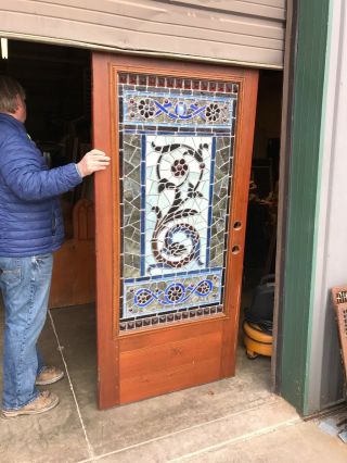 An 484 Jeweled Stained Glass Entrance Door With Serpent 35.  75 x 79 11