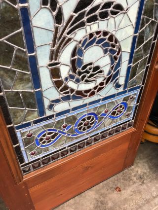 An 484 Jeweled Stained Glass Entrance Door With Serpent 35.  75 x 79 12