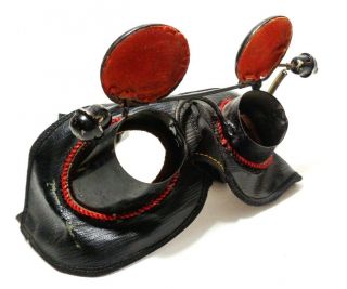 Late 19th C Antique Masonic Hoodwink Initiation Goggles,  Leather Lining/red Felt