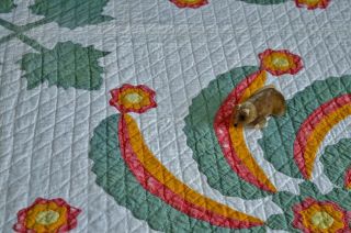 Antique 19th c Hand Stitched Princess Feather Quilt with Border 10
